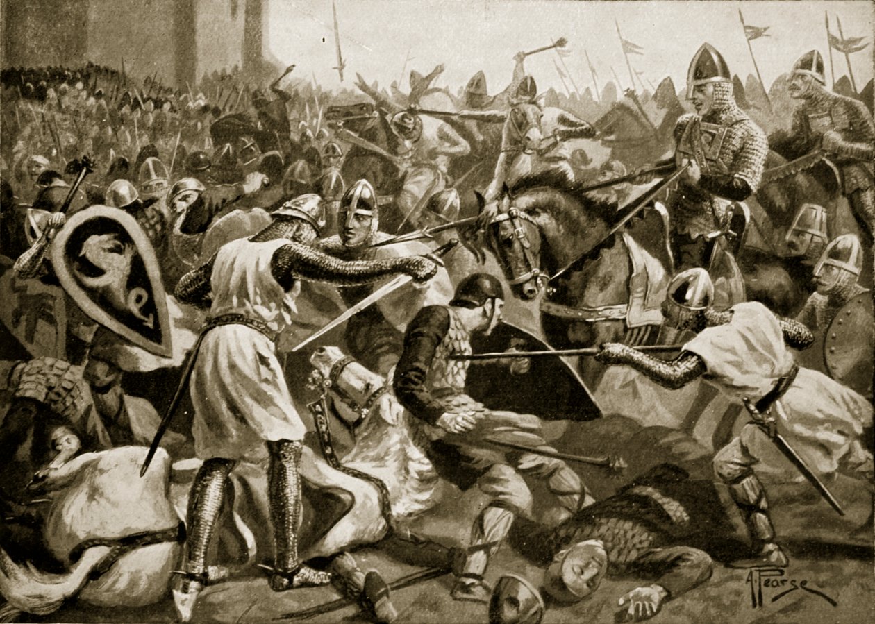أخذ روبرت سجينًا في Tinchebral ، 1106 ، رسم توضيحي من "قصة هتشنسون للأمة البريطانية" ، ج .2020 بواسطة ألفريد بيرس