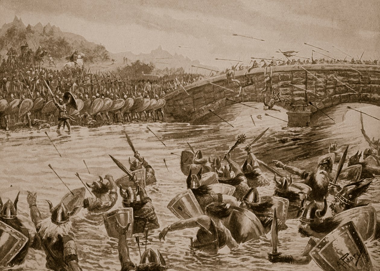 معركة مالدون ، 991 ، رسم توضيحي من "قصة هتشنسون عن الأمة البريطانية" ، ج .1923 بواسطة ألفريد بيرس