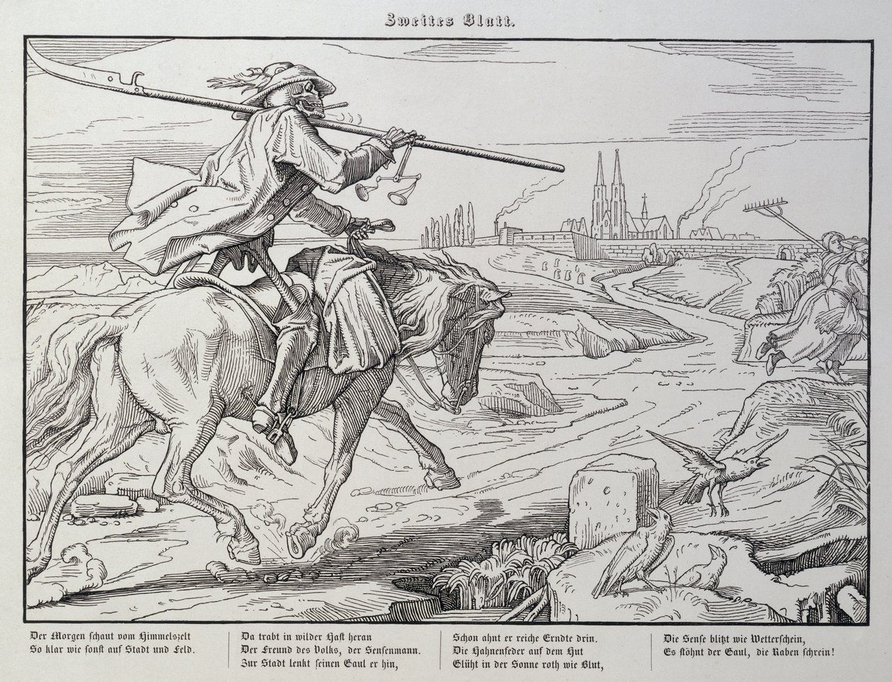 Death Rides to Town ، اللوحة 2 من `` Another Dance of Death &39;&39; التي نشرها جورج ويجاند في لايبزيغ ، 1849 بواسطة ألفريد ريتيل