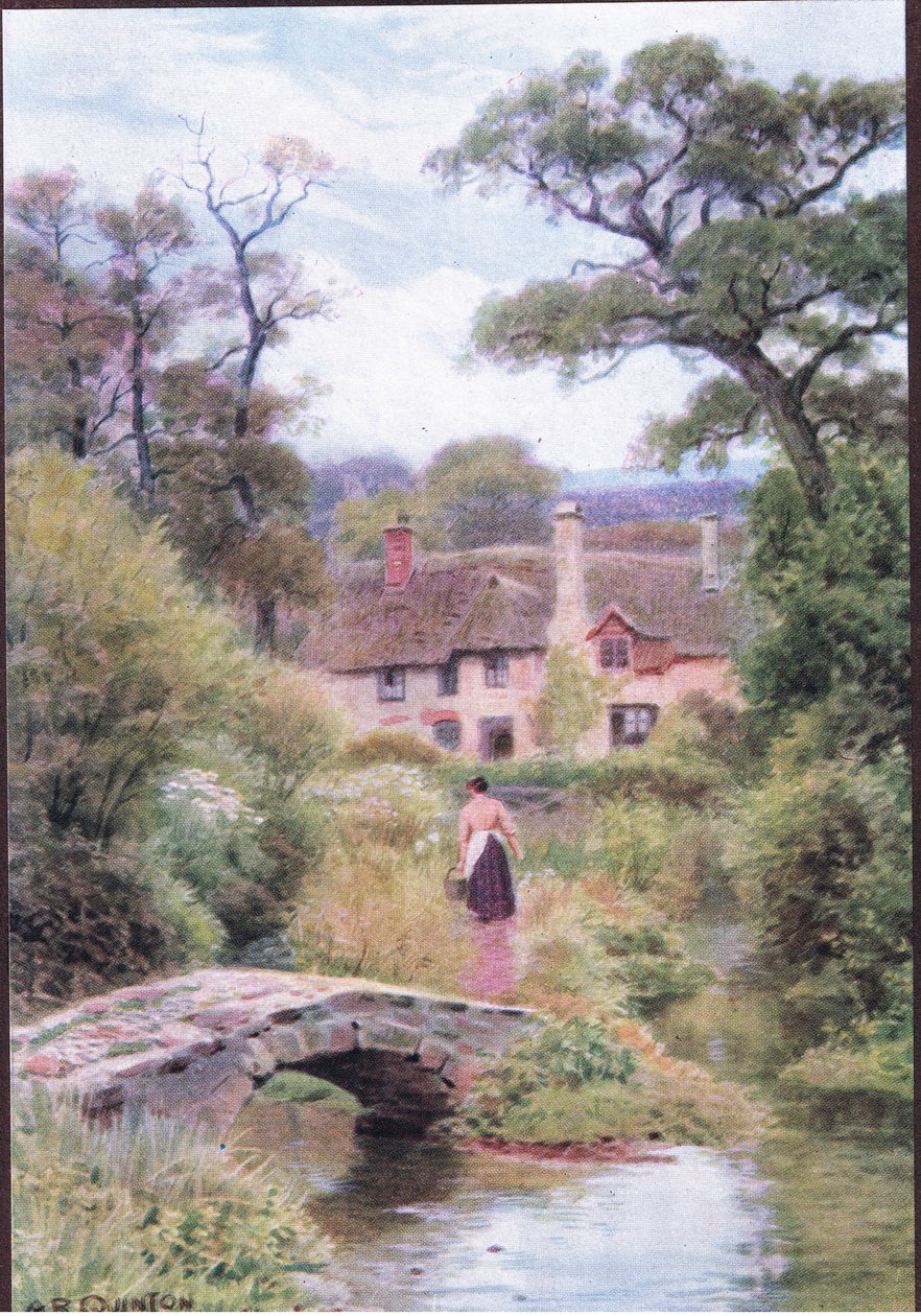 Footbridge, near Porlock, Somerset, from The Cottages and the Village Life of Rural England published by Dent & Sons Limited بواسطة ألفريد روبرت كوينتون