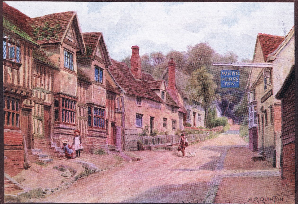 Houses formerley occupied by weavers, Kersey, Suffolk, from The Cottages and the Village Life of Rural England published by Dent & Sons Limited بواسطة ألفريد روبرت كوينتون