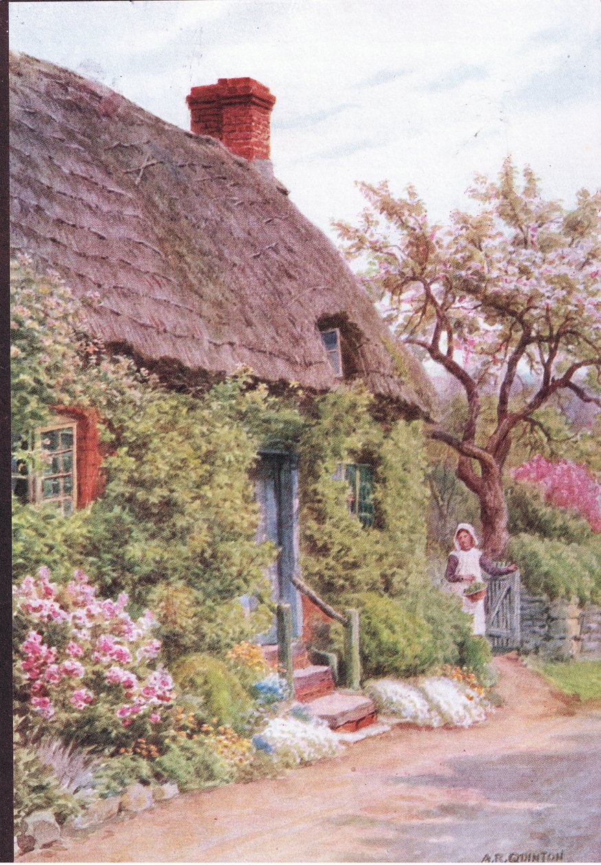 The Cottage Door ، قلعة Elmley ، Worcester ، من The Cottages and the Village Life of Rural England تم نشره بواسطة Dent & Sons Limited بواسطة ألفريد روبرت كوينتون
