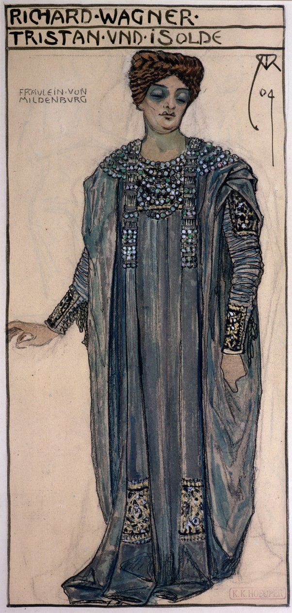 نسخة من تصميم زي لـ Isolde لإنتاج "Tristan and Isolde" لريتشارد فاجنر (1813-1883) في هوفوبر ، فيينا ، فبراير 1903 ، 1904 بواسطة ألفريد رولر