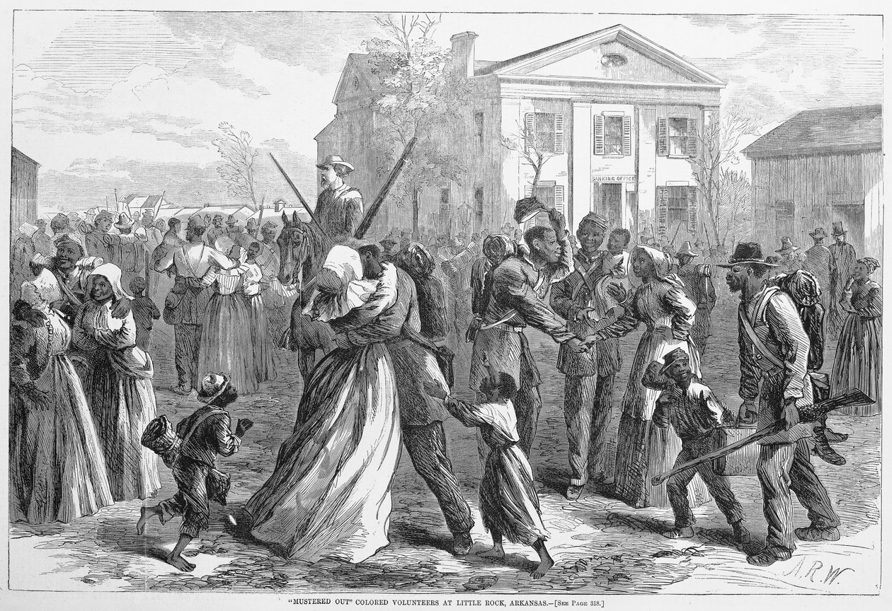 حشد المتطوعون الملونون في ليتل روك ، أركنساس ، من حانة هاربرز ويكلي. 1866 بواسطة ألفريد رودولف واود
