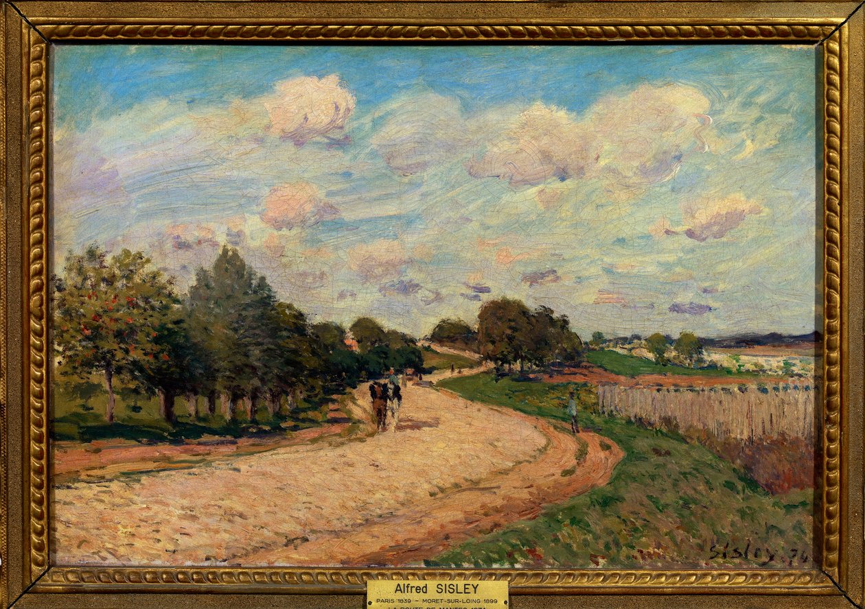 La route de Mantes لوحة لألفريد سيسلي (1839-1899) 1874 قاتمة 0.38 × 0.55 م متحف اللوفر في باريس إشارة إلزامية: التبرع هيلين وفيكتور ليون بواسطة الفريد سيسلي