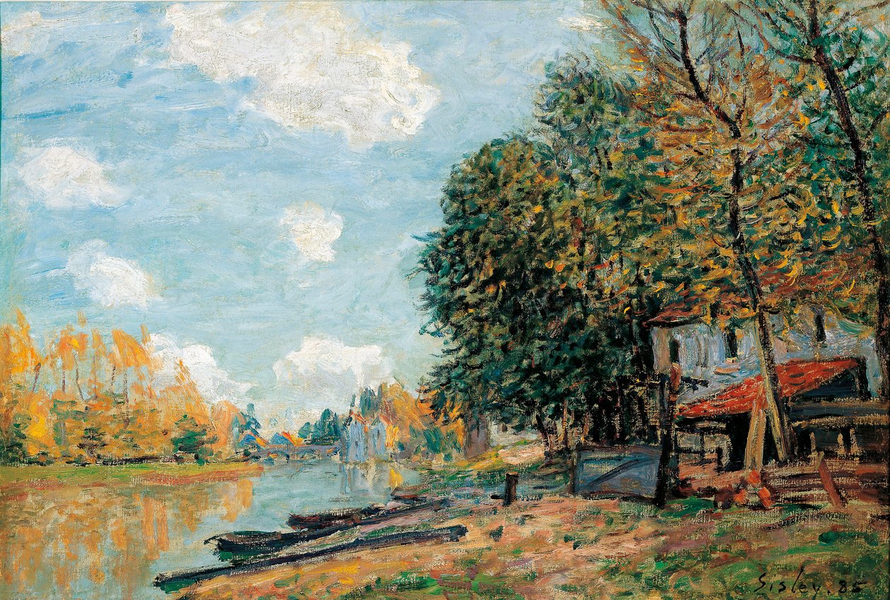 Moret ، Les rives de la riviere Loing - Peinture de Alfred Sisley (1839-1899) - Moret ، The Banks of the River Loing - زيت على قماش رسم ألفريد سيسلي (1839-1899) بواسطة الفريد سيسلي