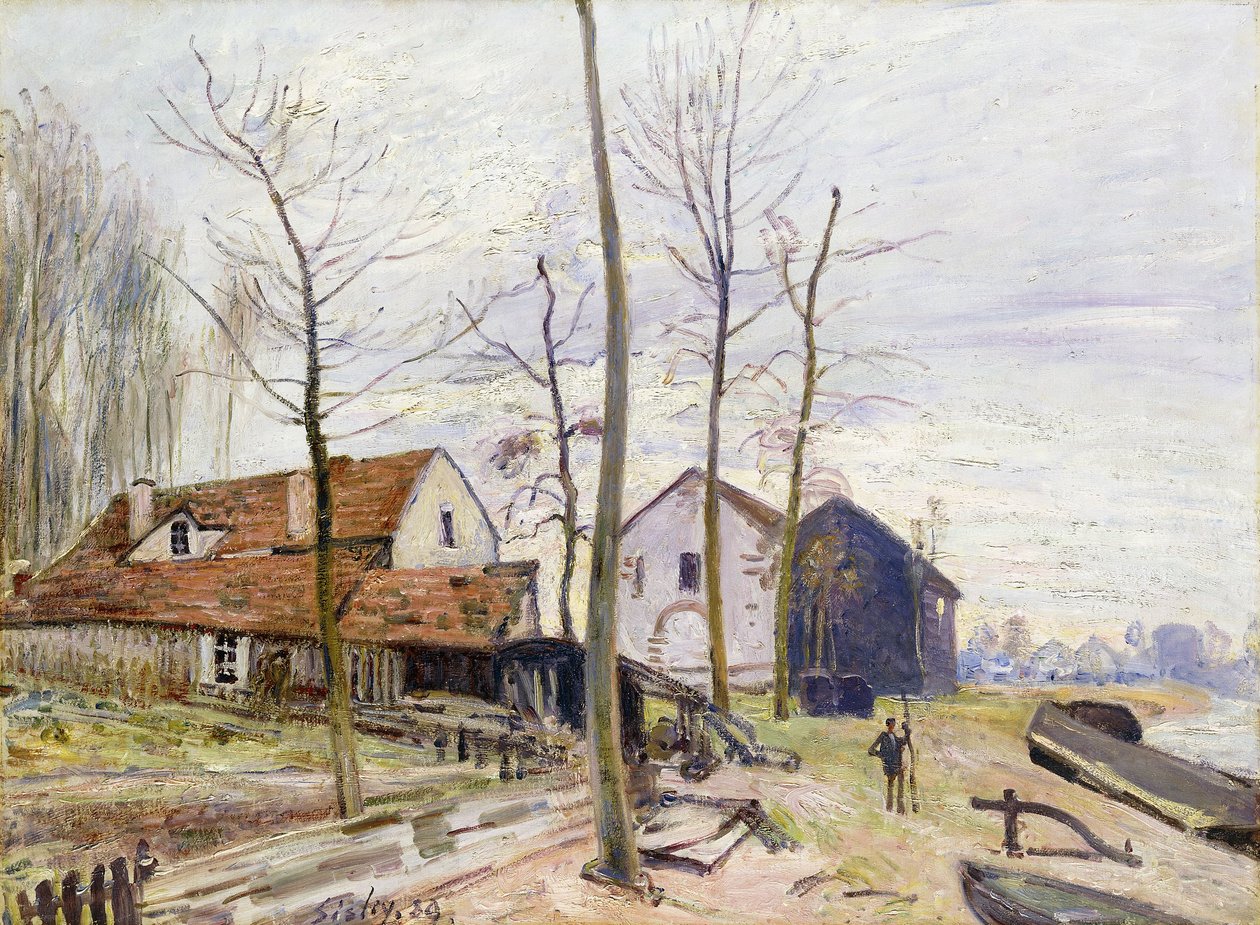 مطاحن موريت ، مع الشمس المشرقة ؛ Les Moulins de Moret ، عند شروق الشمس ، 1889 بواسطة الفريد سيسلي
