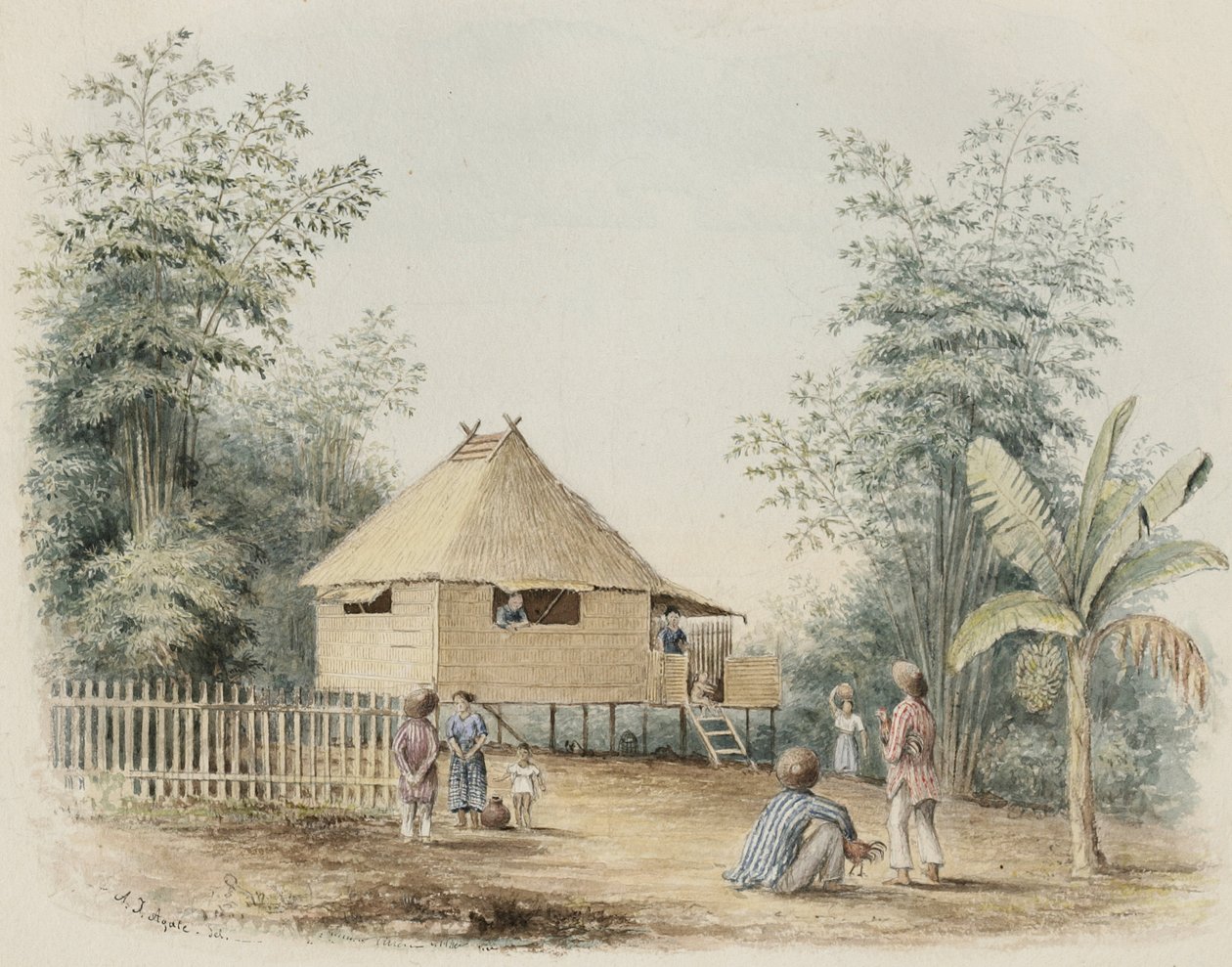Native House بالقرب من مانيلا ، 1842 (مرحاض مع قلم وحبر على ورق نسج كريمي) بواسطة ألفريد توماس عقيق