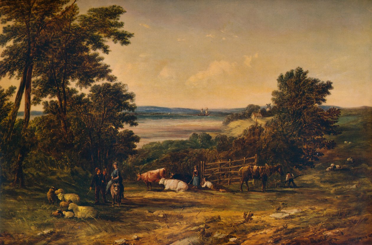 "مرفأ محاط بـ Wooded Hills and Meadows with Cattle" ، 1859 ، 1938 بواسطة ألفريد فيكرز