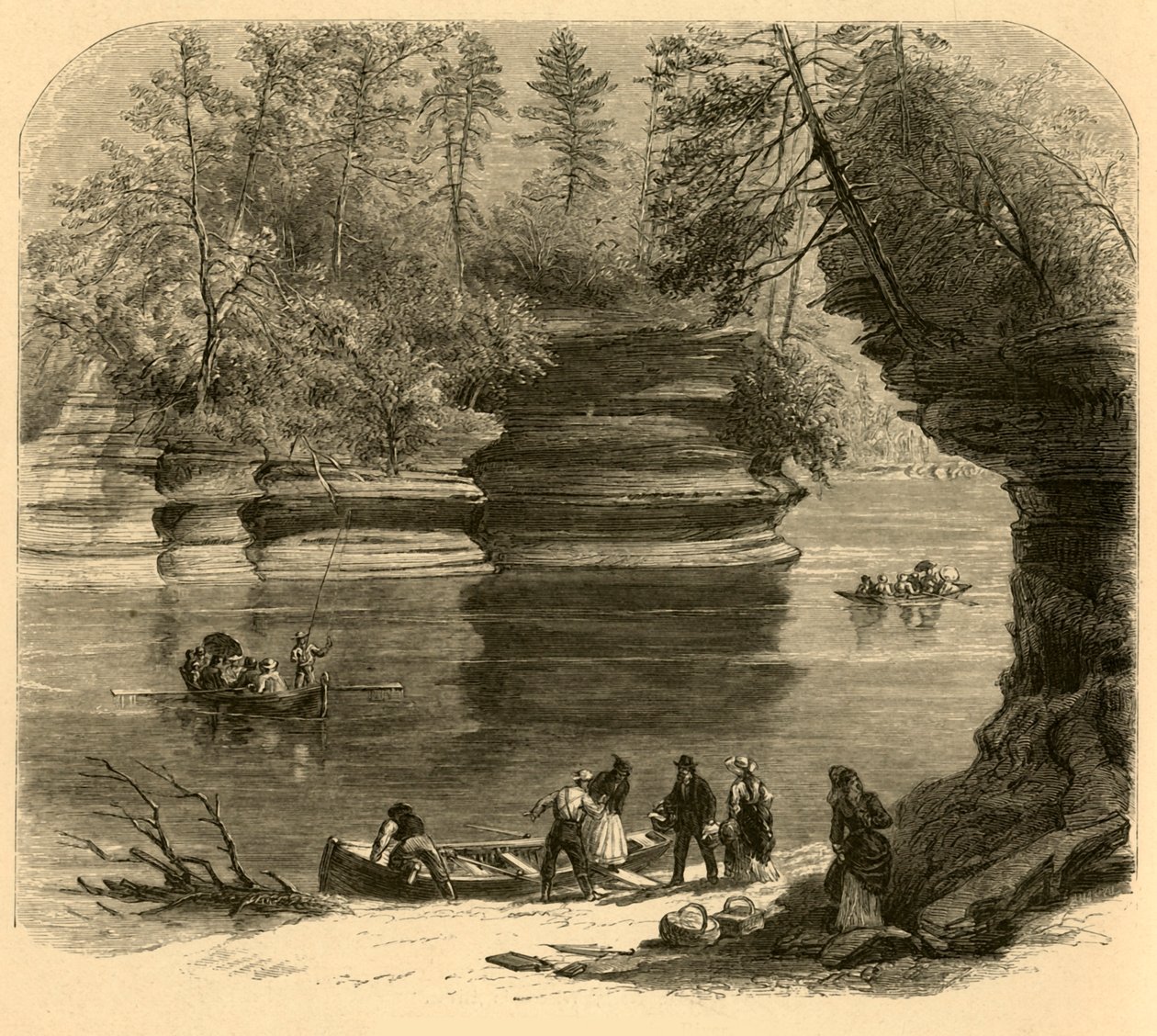 "Steamboat Rock ، نهر ويسكونسن" ، ١٨٧٤. بواسطة ألفريد واد