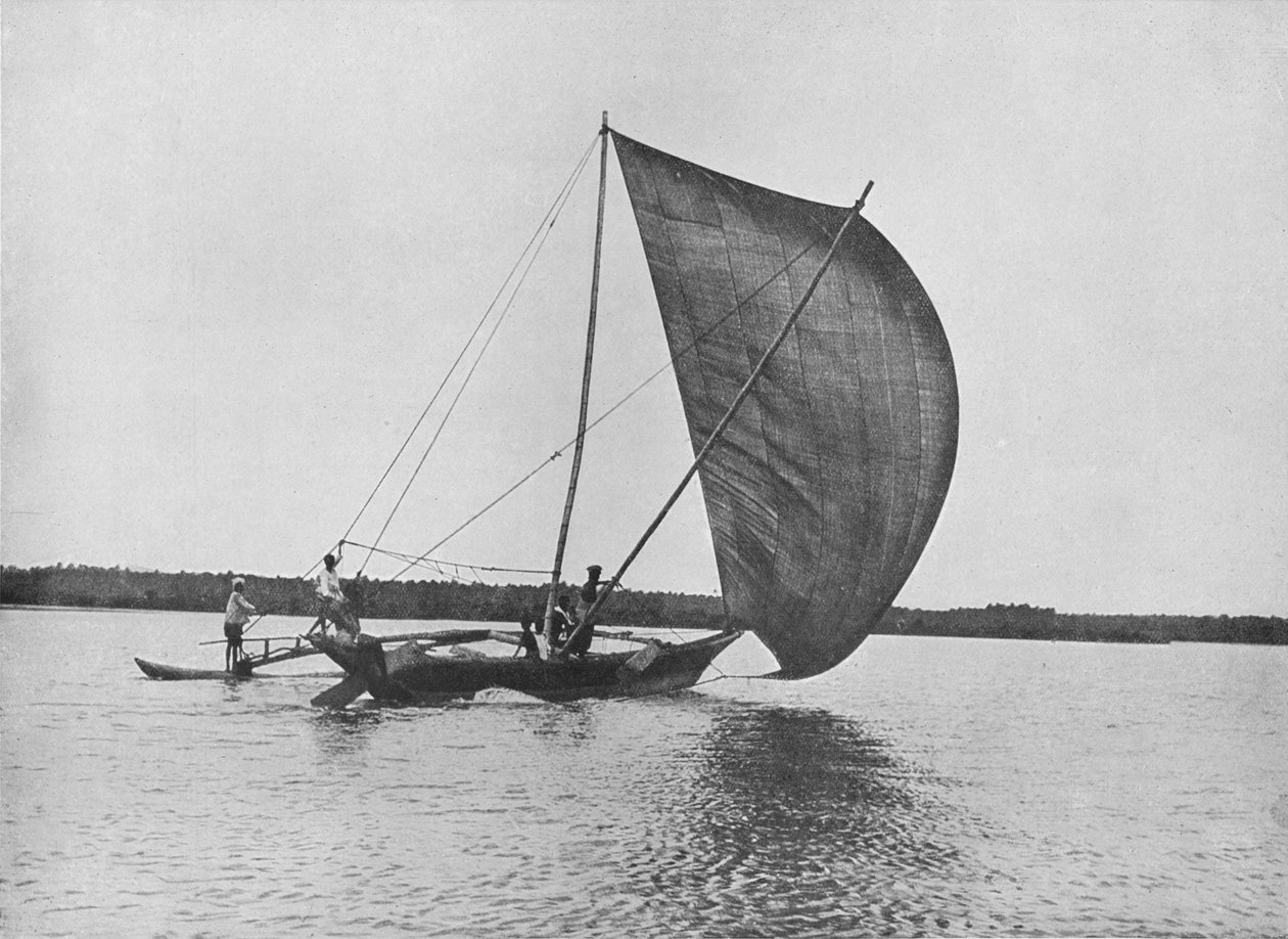 زورق مؤقت في أبحر كامل على بحيرة نيجومبو ، c1890 ، 1910 بواسطة لوحة ألفريد ويليام أماندوس