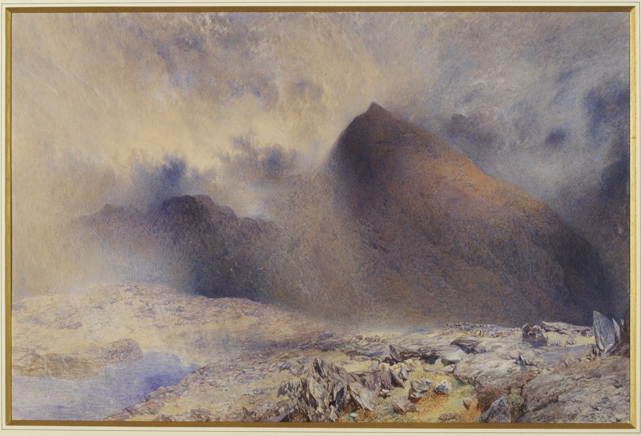 جبل سنودون من خلال سحب الغيوم ، 1857 (مرحاض وقلم رصاص على ورق) بواسطة ألفريد ويليام هانت