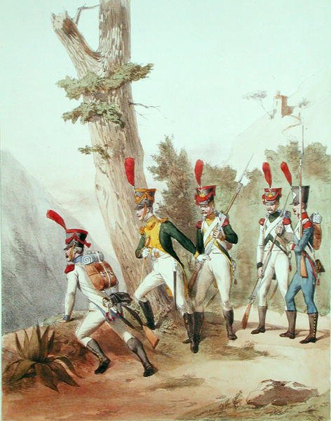 القوات الفرنسية ، نقشها غوستاف ديفيد (1824-1891) 1810 (ليثو) بواسطة ألفريد دي (بعد) ماربوت