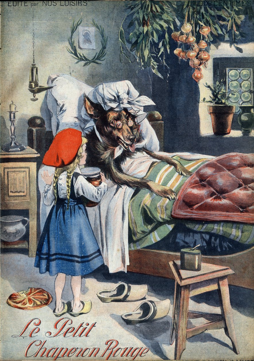 القليل ركوب هود الأحمر. حكاية شعبية. رسم توضيحي لـ Vaccari و Carrey في مجموعة "" Les beaux tales "" "Nos loisirs" "" حوالي عام 1910. مجموعة خاصة. بواسطة ألفريدو وكاري فاكاري