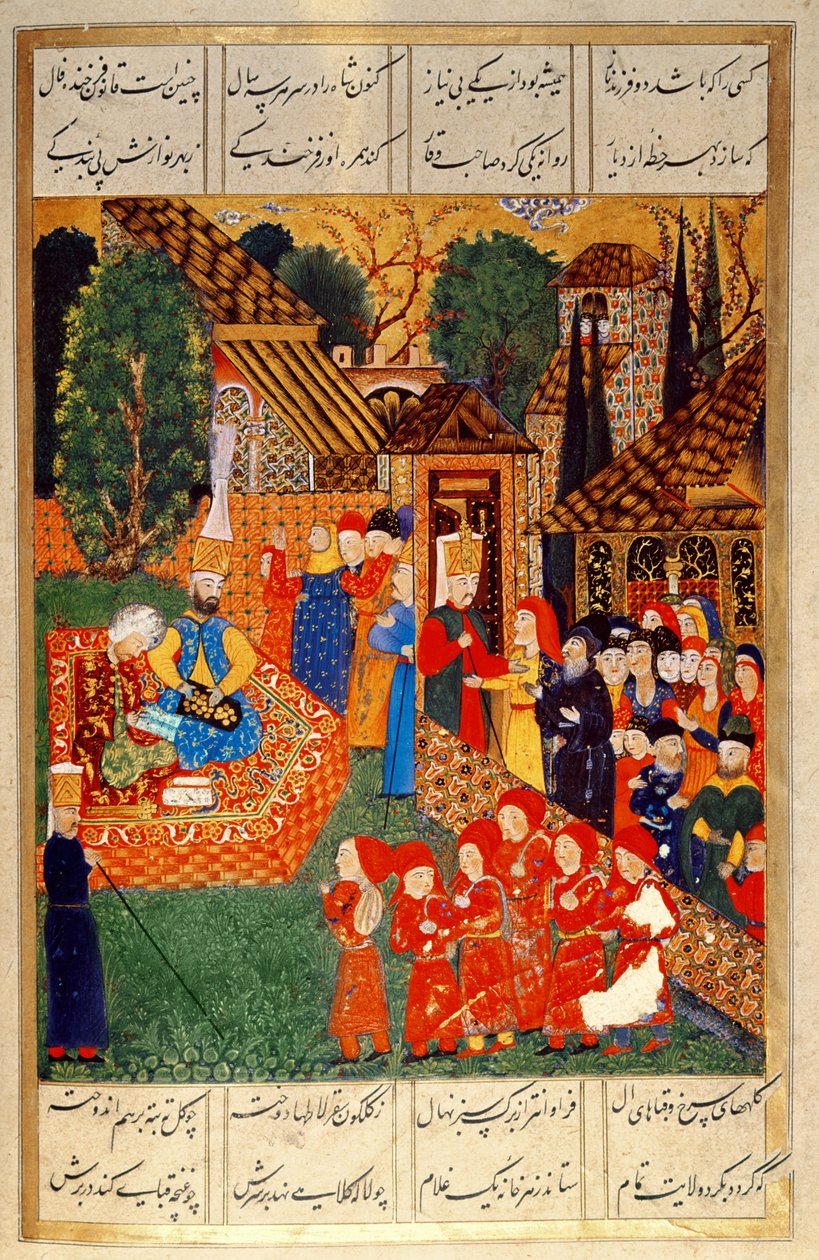 ضابط إنكشاري يجند مطورين للسلطان سليمان الأول (1495-1566) ، من "سليمان نامه" (Mss Hazine. 1517 f.31v) بواسطة علي امير بك