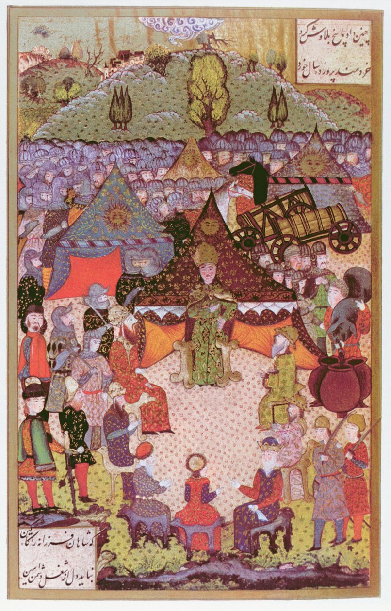 ملك المجر ، لاجوس الثاني (1506-26) في المجلس قبل معركة Mohacs في 1526 ، 1558 (حبر وورق ذهبي على الرق) بواسطة علي امير بك