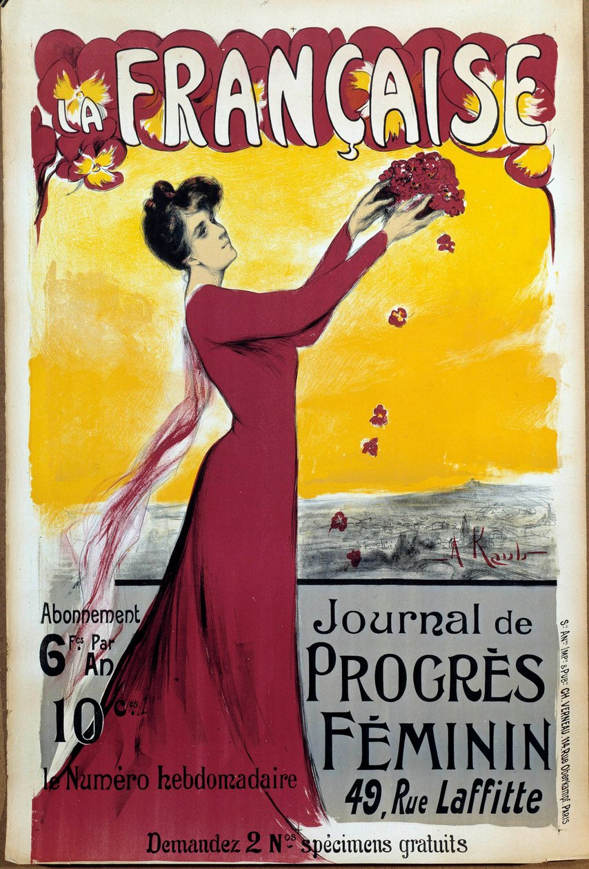 ملصق "La francaise" ، مجلة تقدم المرأة. دعوة للاشتراك. رسم توضيحي لأليس كوب كاسالونجا (1875-1948) 1927 باريس ، متحف الحربين العالميتين. الحقوق محفوظة. بواسطة أليس كوب كاسالونجا