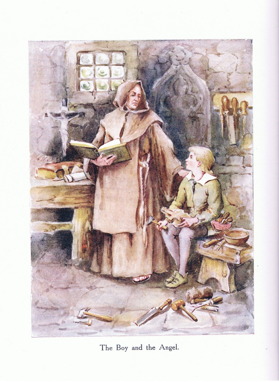 الصبي والملاك ، رسم توضيحي من "قصائد للشباب: روبرت براوننج" ، حوالي عام 1920 (لون ليثو) بواسطة أليس روس
