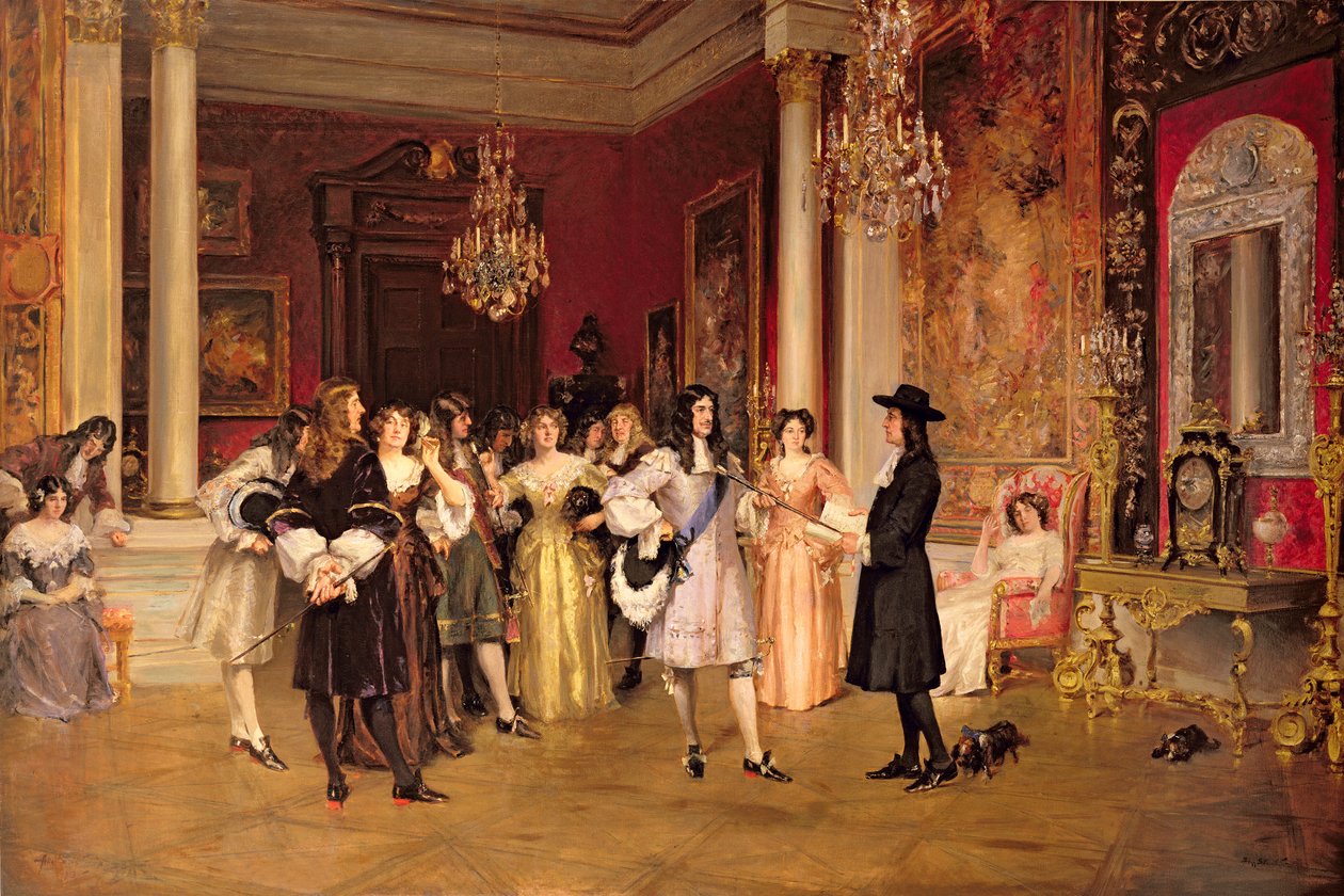 ويليام بن (1644-1718) يتسلم ميثاق بنسلفانيا من الملك تشارلز الثاني ملك إنجلترا بواسطة ألان ستيوارت
