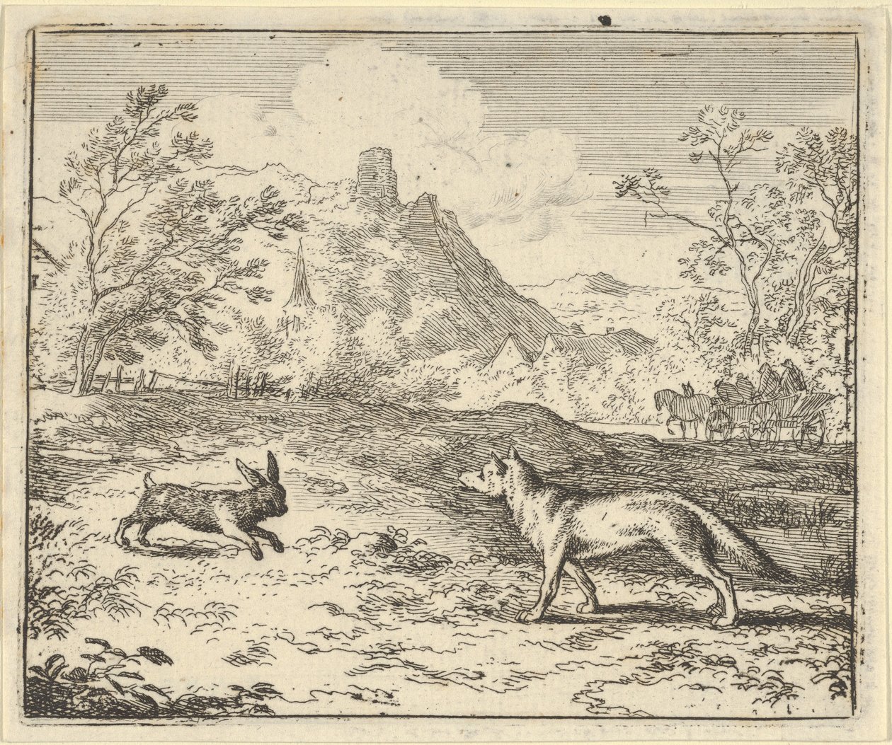 رينارد يكذب أن الأرنب أهان أحد أبنائه ، 1650-1675. بواسطة ألارت فان إيفردنغن