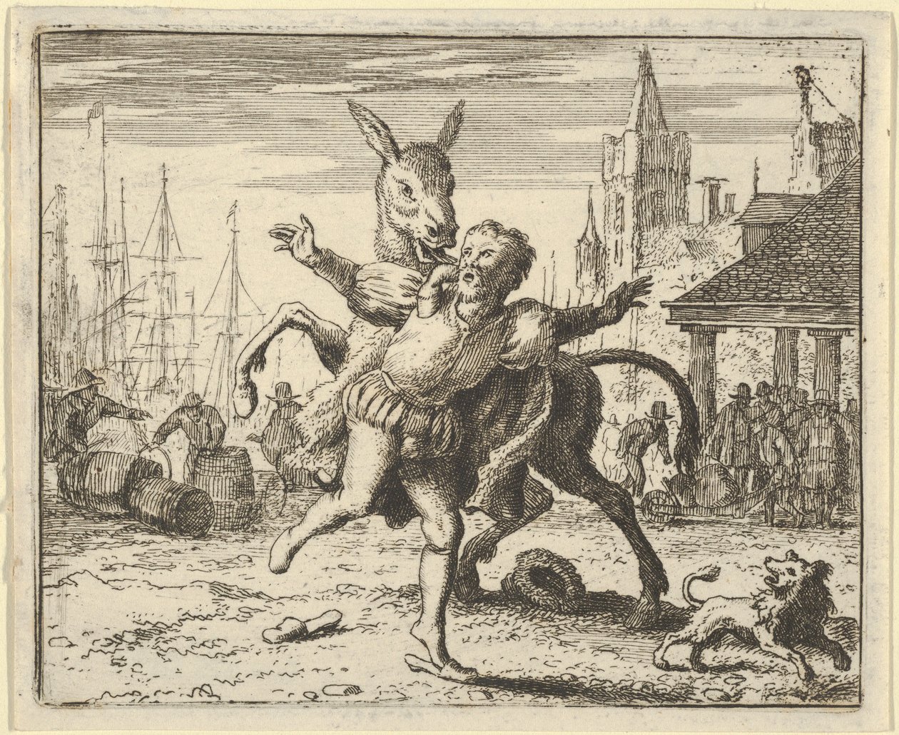 الحمار ، غيور من الاهتمام الذي يحصل عليه الكلب من سيده ، يتطلع إلى التقليد ... ، 1650-1675. بواسطة ألارت فان إيفردنغن