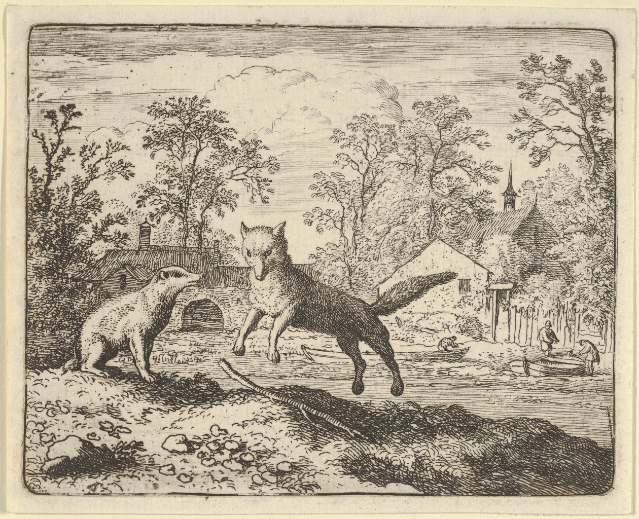 الغرير يفرض عقوبة للقفز ثلاث مرات فوق عصا على الأرض ، 1650-1675. بواسطة ألارت فان إيفردنغن