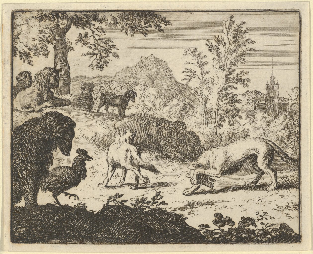 الأسد يسمح بالقتال بين الذئب ورينارد ، 1650-1675. بواسطة ألارت فان إيفردنغن
