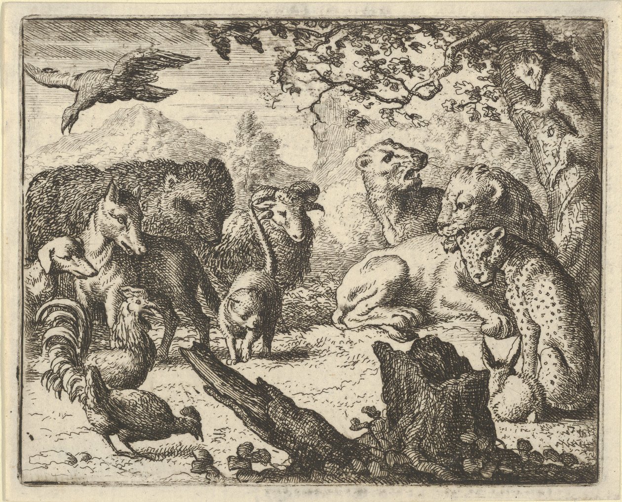 يعلن الأسد سلامًا دائمًا للحيوانات التي تحيط به ، 1650-1675. بواسطة ألارت فان إيفردنغن