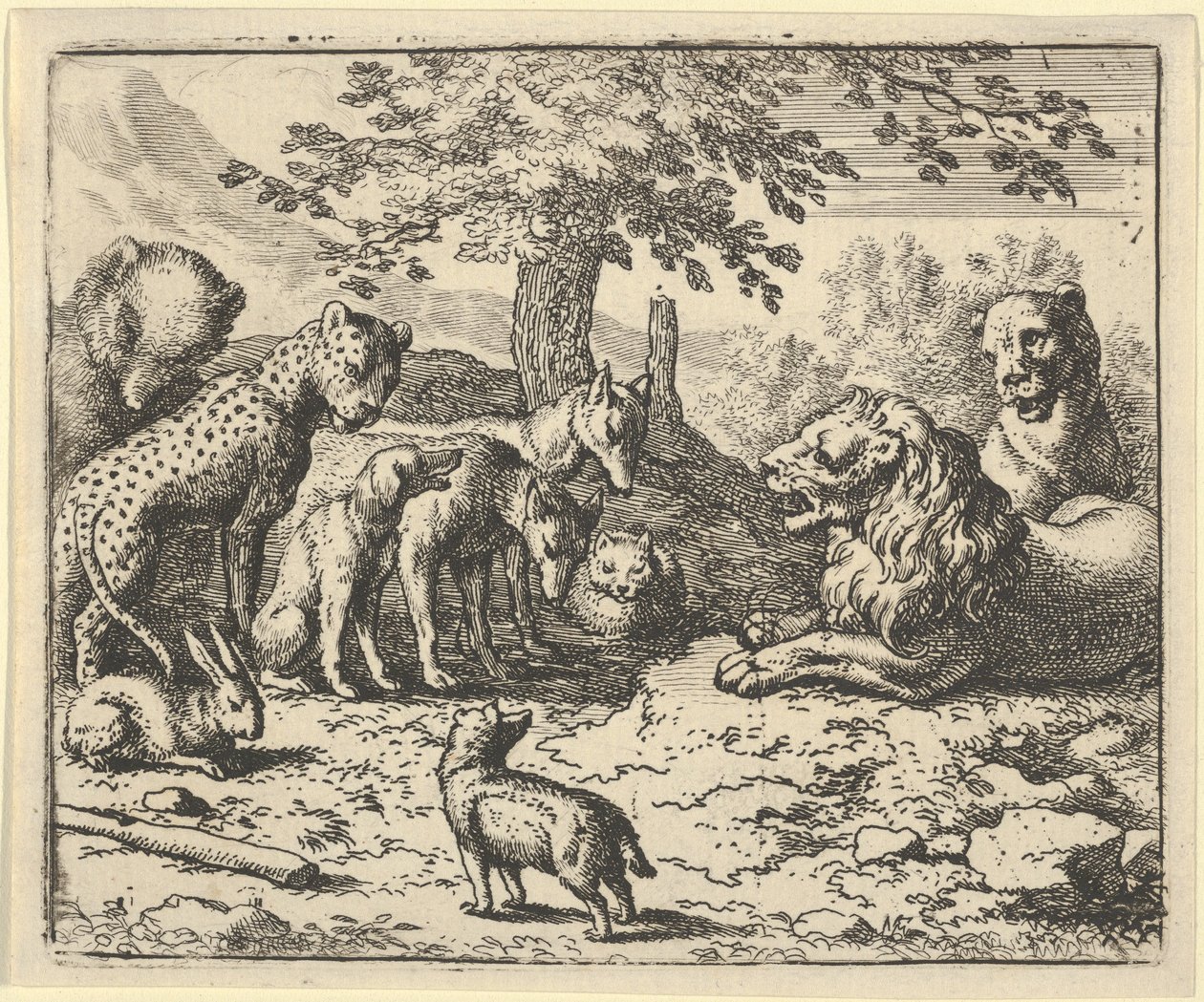 الأسد يأخذ نصيحة الحيوانات الأخرى لمعاقبة رينارد ، 1650-1675. بواسطة ألارت فان إيفردنغن