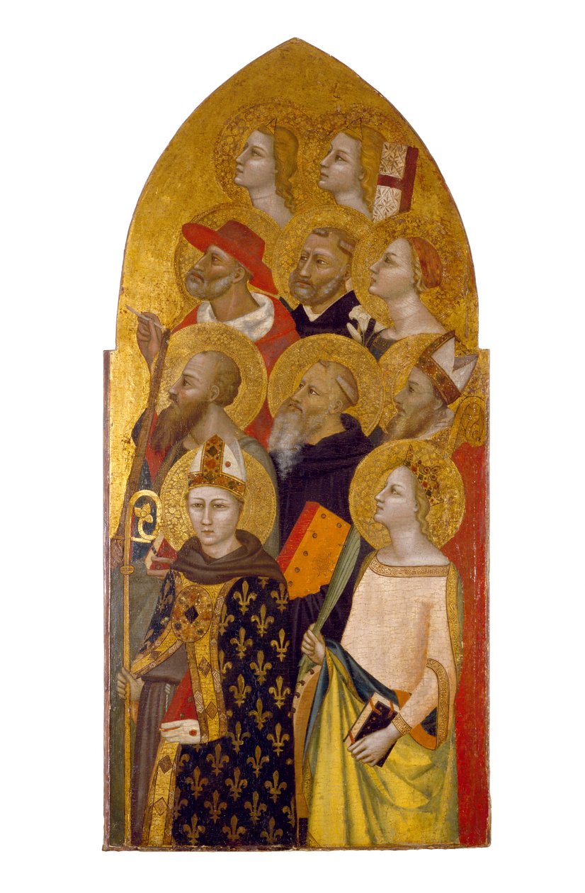 القديسين والملائكة ، c.1360-70 (تمبرا وورقة الذهب على اللوحة) بواسطة Allegretto Nuzi