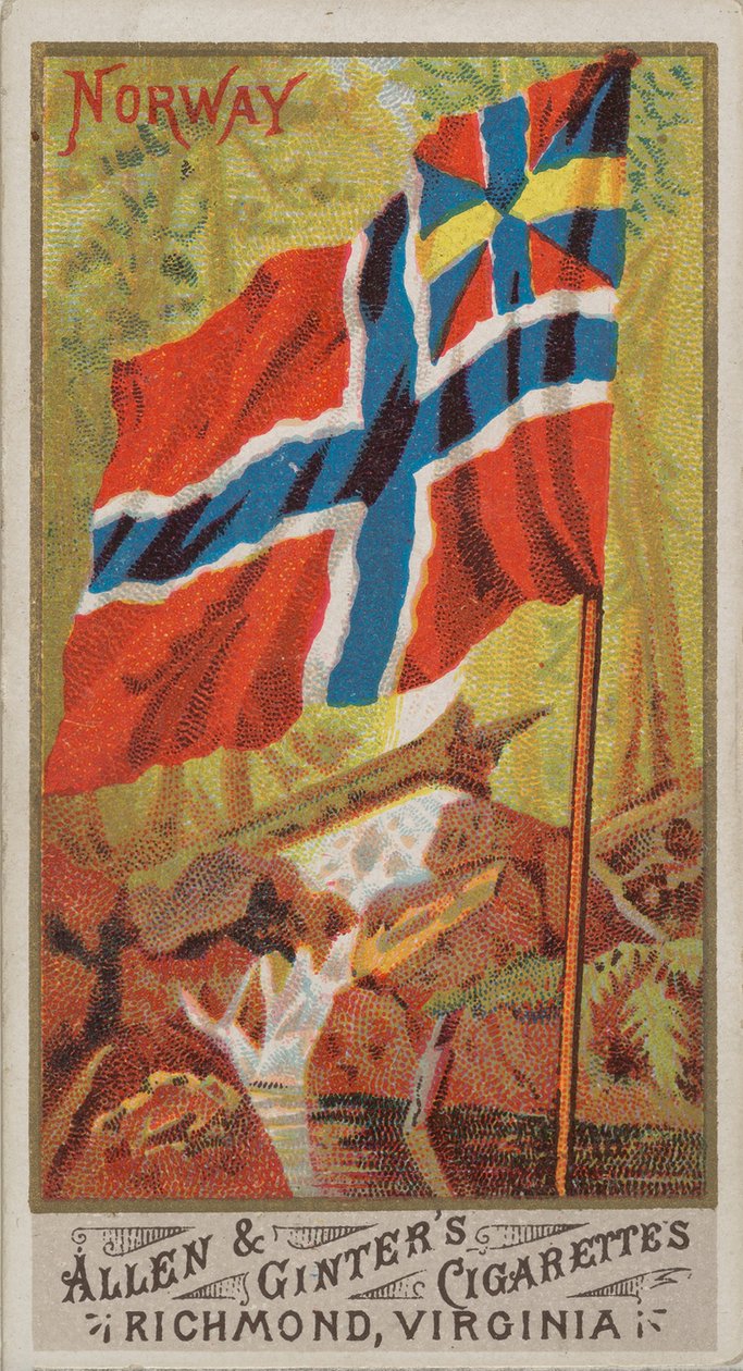 النرويج ، من Flags of All Nations ، Series 1 N9 for Allen & Ginter Cigarettes Brands ، 1887. بواسطة ألين وجينتر