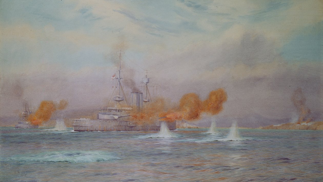 السفينة HMS ألبيون بقيادة النقيب أ. ووكر-هينيج الذي أكمل تدمير الحصون الخارجية للدردنيل في عام 1915 ، 1925 بواسطة ألما كلود بيرلتون كول