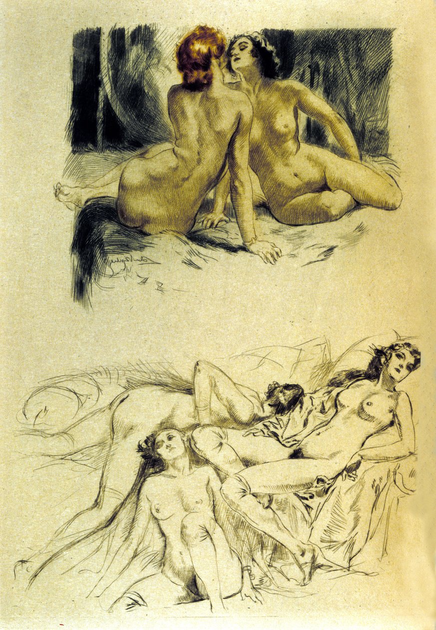 رسم توضيحي لـ "النساء الملعونين" في "Les fleurs du mal" للشاعر الفرنسي تشارلز بودلير (1821-1867). النقش بواسطة الميري لوبيل ريش (لوبيل ريتشي) (1880-1950). القرن ال 20 بواسطة الميري لوبيل ريش