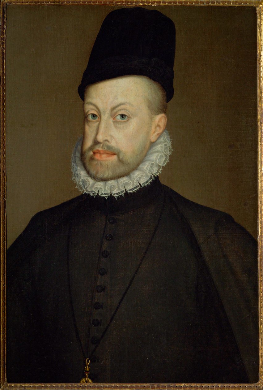 الملك فيليب الثاني ملك إسبانيا، ابن الإمبراطور كارل الخامس وإيزابيلا البرتغالية (لوحة على قماش) بواسطة ألونسو سانشيز كويلو