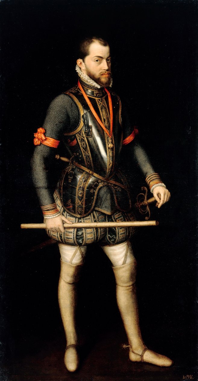"صورة فيليب الثاني (1527-1598) ، ملك إسبانيا" (صورة فيليب الثاني (1527-1598) ، ملك إسبانيا والبرتغال) لوحة ألونسو سانشيز كويلو (1531-1588) ألوان زيتية على قماش قاتم 187 × 100 سم Staatliche Museen ، برلين بواسطة ألونسو سانشيز كويلو