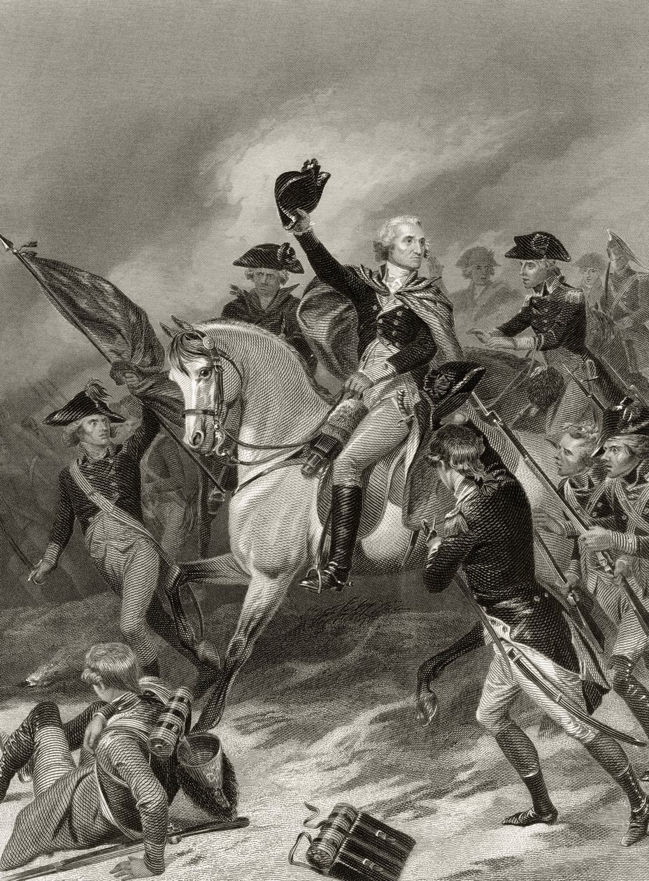 جورج واشنطن في معركة برينستون ، 3 يناير 1777 ، من "الحياة وتايمز أوف واشنطن" ، المجلد الأول ، نشر 1857 بواسطة ألونزو تشابل
