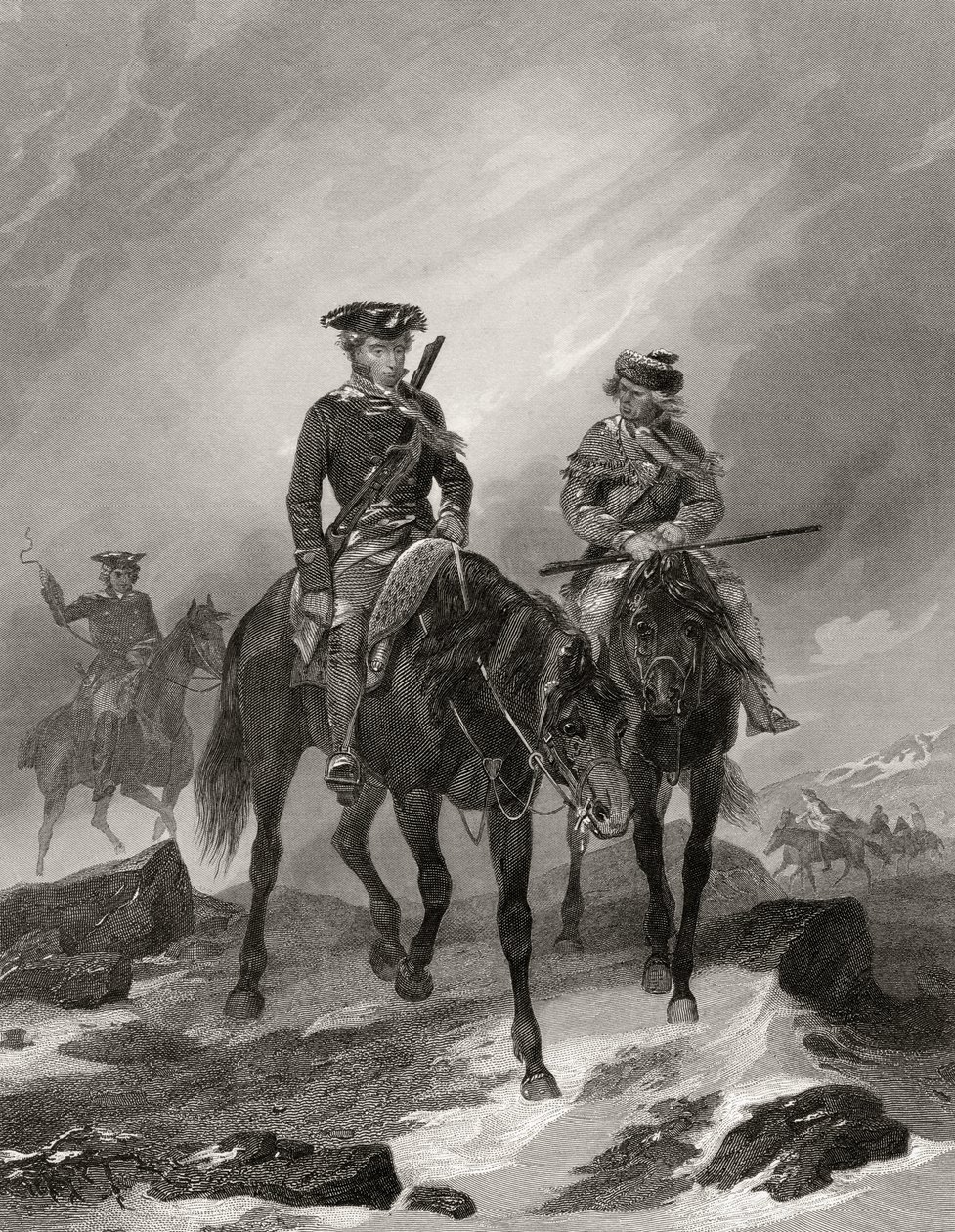 جورج واشنطن في مهمته إلى أوهايو في 1754 ، من "الحياة وتايمز أوف واشنطن" ، المجلد الأول ، نشر 1857 بواسطة ألونزو تشابل