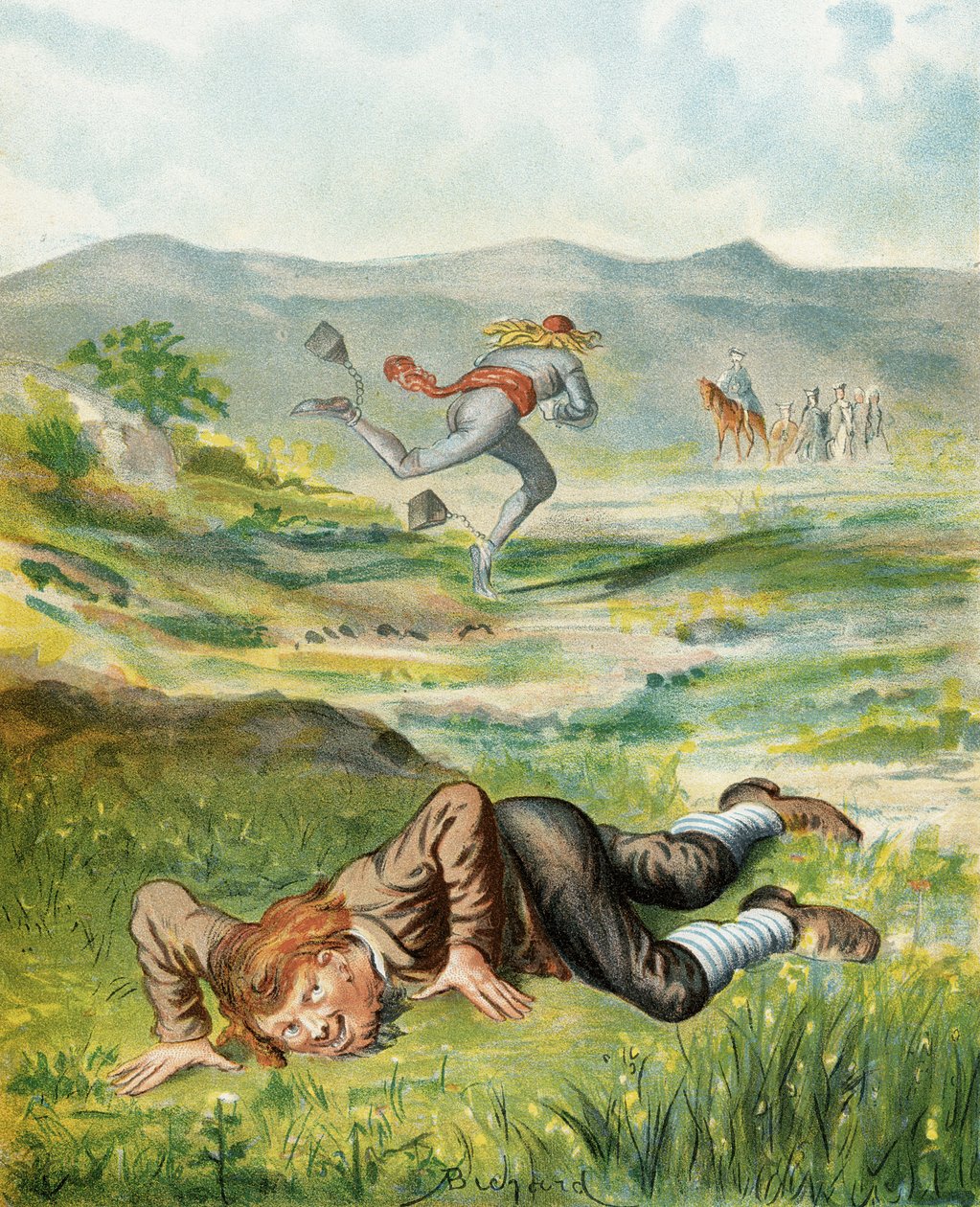 رسم توضيحي من "مغامرات البارون مونشهاوزن" بقلم رودولف إريك راسب (1736-1794) تم نشره عام 1886 بواسطة ألفونس أدولف بيشار