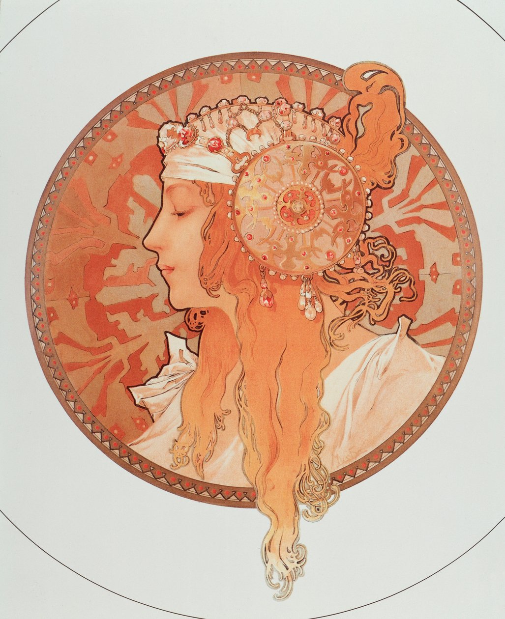 سلسلة الأشواك الحجرية الأشقر "رؤوس بيزنطية" بقلم ألفونس موشا (1860-1939) ، 1897 - "أشقر" من سلسلة من المطبوعات الحجرية تسمى "رؤوس بيزنطية" ألفونس موشا ، 1897 ديام 50 سم مجموعة خاصة بواسطة ألفونس موشا