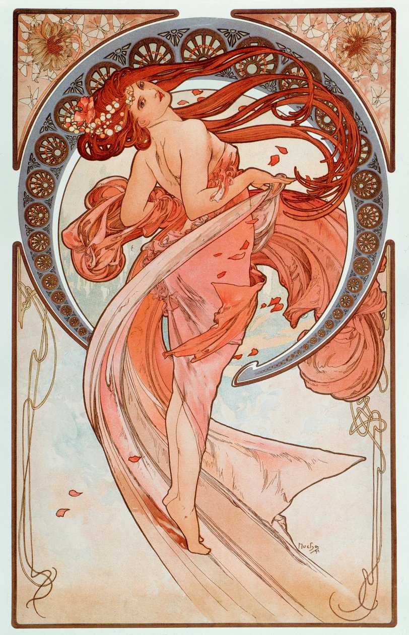 سلسلة La danse Lithographs من ألفونس موشا (1860-1939) ، 1898 - "الرقص" من سلسلة من الطباعة الحجرية من ألفونس موشا ، 1898 Dim 38x60 cm مجموعة خاصة بواسطة ألفونس موشا