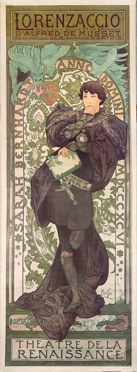 Lorenzaccio ، مع سارة برنهاردت ، في عصر النهضة في مسرح النهضة (ملصق) ، 1896 (الطباعة الحجرية) بواسطة ألفونس موشا
