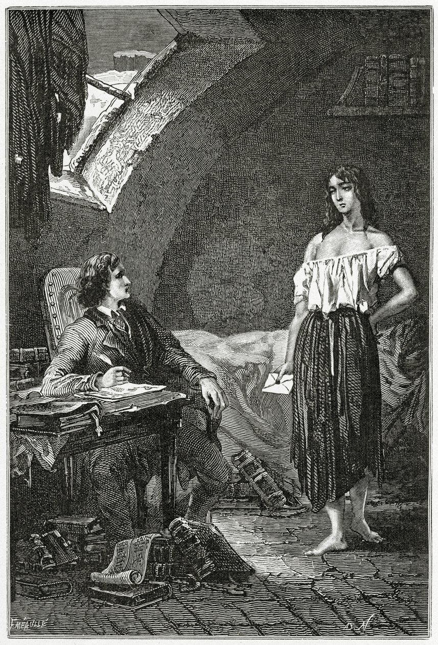 رسم توضيحي من البؤساء ، القرن التاسع عشر (نقش وزن الجسم) بواسطة ألفونس ماري دي نوفيل