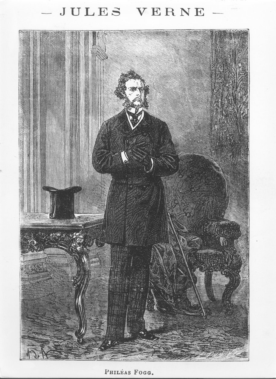 صورة لـ Phileas Fogg ، رسم توضيحي من "حول العالم في ثمانين يومًا" لجول فيرن (1828-1905) منقوش بواسطة لويس دومون (م 1822) بواسطة ألفونس ماري دي نوفيل