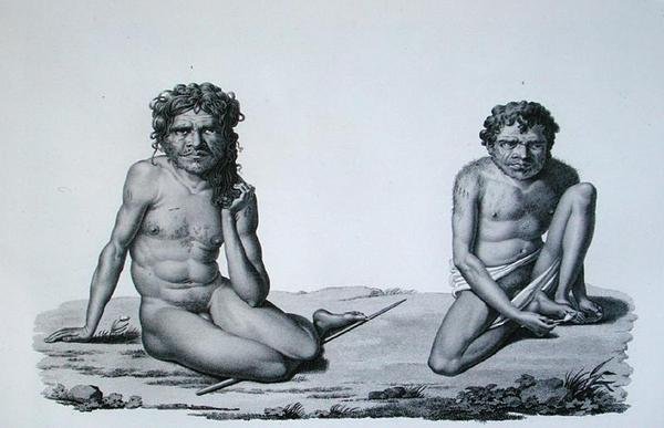 بورت جاكسون ، نيو هولاند: السكان الأصليون من الجبال الزرقاء ، من "Voyage Autour du Monde sur les Corvettes de L'Uranie" محفور بواسطة Forget ، نُشر عام 1825 (نقش) بواسطة ألفونس (بعد) بيليون