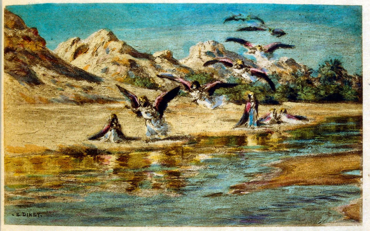 رسم توضيحي لـ"دينيه" من "السراب" مشاهد من الحياة العربية. 1906. رسوم إيتيان دينيه من كتاب "السراب، مشاهد من الحياة العربية" مع تعليق لسلمان بن إبراهيم بامر. وُلد نصر الدين دينيه باسم ألفونس-إتيان دينيه؛ (1861-1929) كان فرين بواسطة ألفونس إتيان دينيه