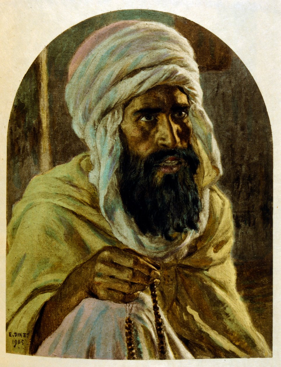 رسم بياني لدينيه من مشاهد "ميراج" للحياة العربية. 1906. ميراج ، مشهد دي لا في العرب رسمها إيتيان دينيه مع تعليق لسيلمان بن إبراهيم بامر. ولد نصر الدين دينيه باسم ألفونس إتيان دينيه ؛ (1861-1929) كان فرنسياً من الشرق بواسطة ألفونس إتيان دينيه