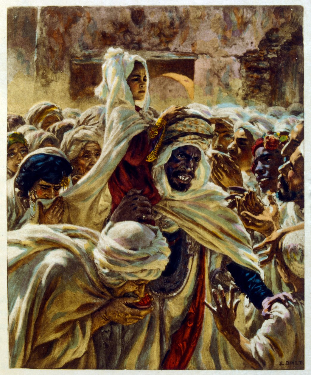 رسم دينت من مشاهد الحياة العربية في quot;السرابquot;. 1906. سراب، مشاهد من الحياة العربية رسمها إتيان دينيه مع تعليق سيلمان بن إبراهيم بامر. ولد نصر الدين دينيت باسم ألفونس إتيان دينيت. (1861-1929) كان من ذوي التوجه الفرنسي بواسطة ألفونس إتيان دينيه