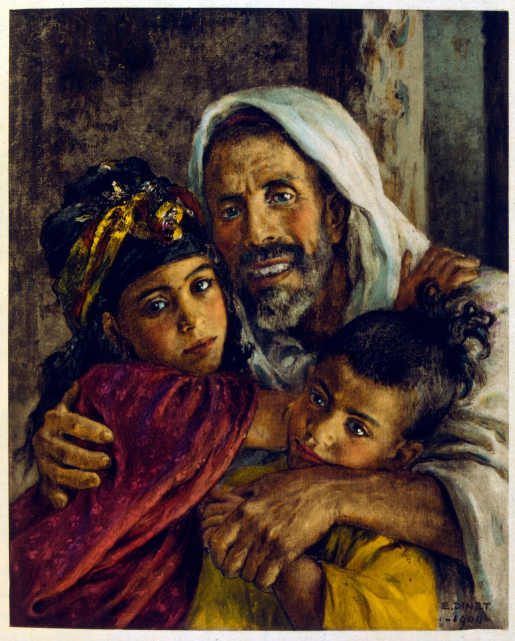 رسم بياني لدينيه من مشاهد "ميراج" للحياة العربية. 1906. ميراج ، مشهد دي لا في العرب رسمها إيتيان دينيه مع تعليق لسيلمان بن إبراهيم بامر. ولد نصر الدين دينيه باسم ألفونس إتيان دينيه ؛ (1861-1929) كان فرنسياً من الشرق بواسطة ألفونس إتيان دينيه