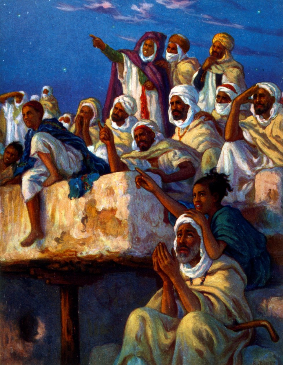 رسم توضيحي يصور العرب أثناء الصلاة خلال شهر رمضان. بقلم نصر الدين دينيه (ألفونس إتيان دينيه). 1861 1929 بواسطة ألفونس إتيان دينيه