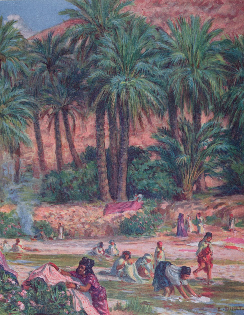 أشجار النخيل. شجرة النخيل باركها النبي محمد في القرآن. الطباعة الحجرية الملونة ، 1918. بواسطة ألفونس إتيان دينيه